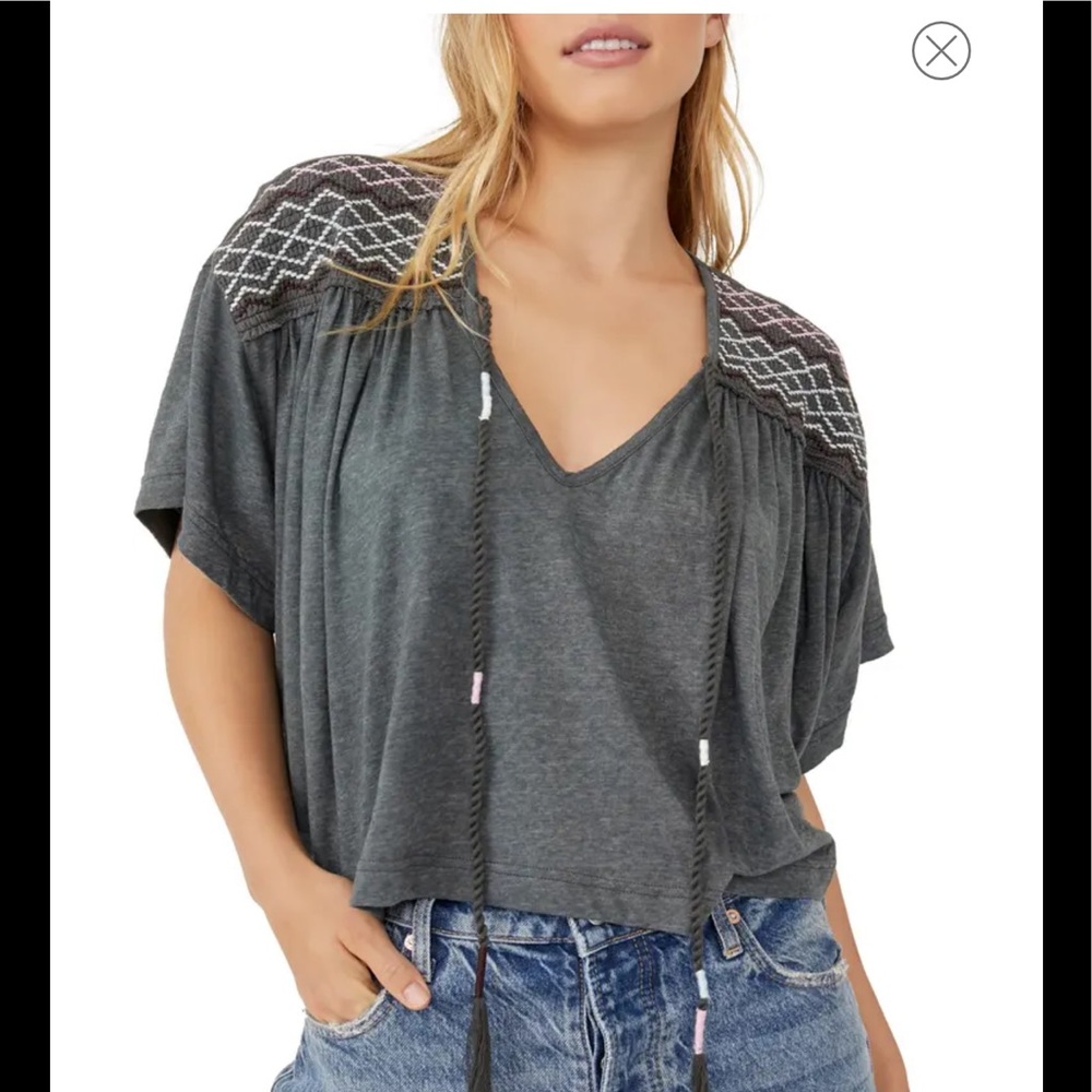 NWOT Free People Market Embroidered Boho V-Neck Top Tee new